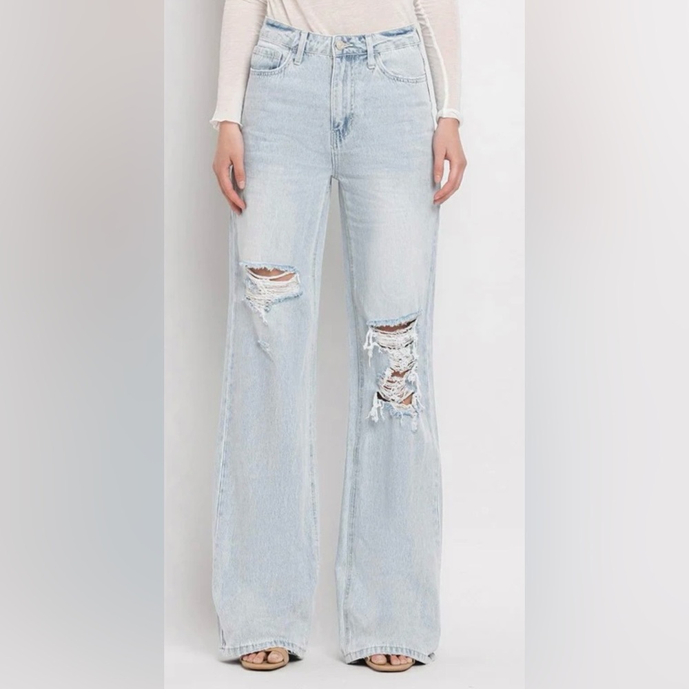 Women's Light Blue Ripped Flare Jeans